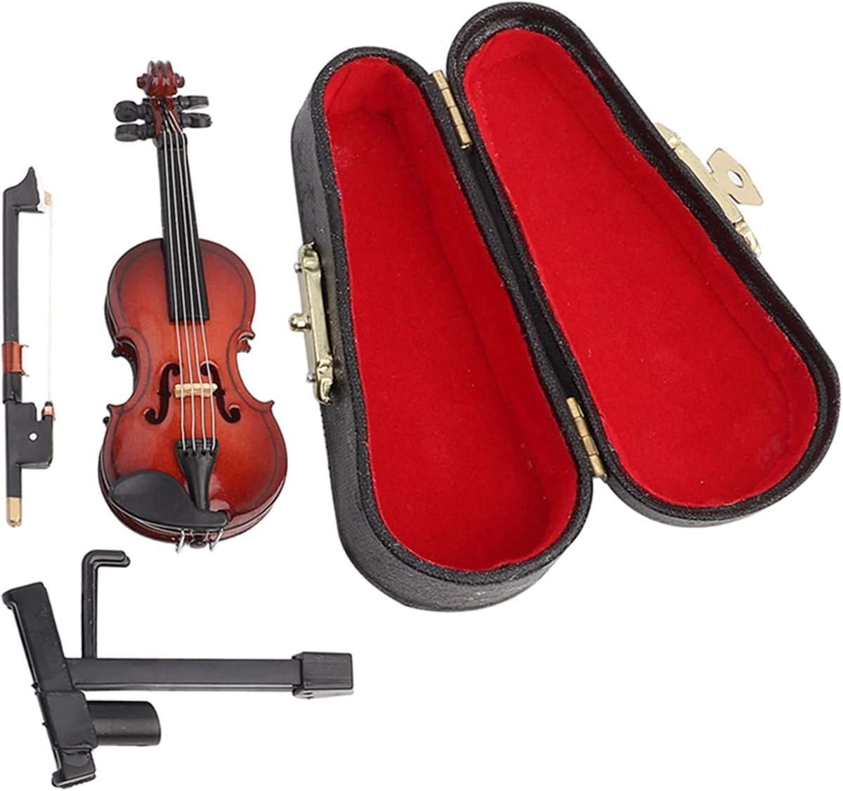 Decoratieve Houten Miniatuur Viool Set met Standaard en Koffer