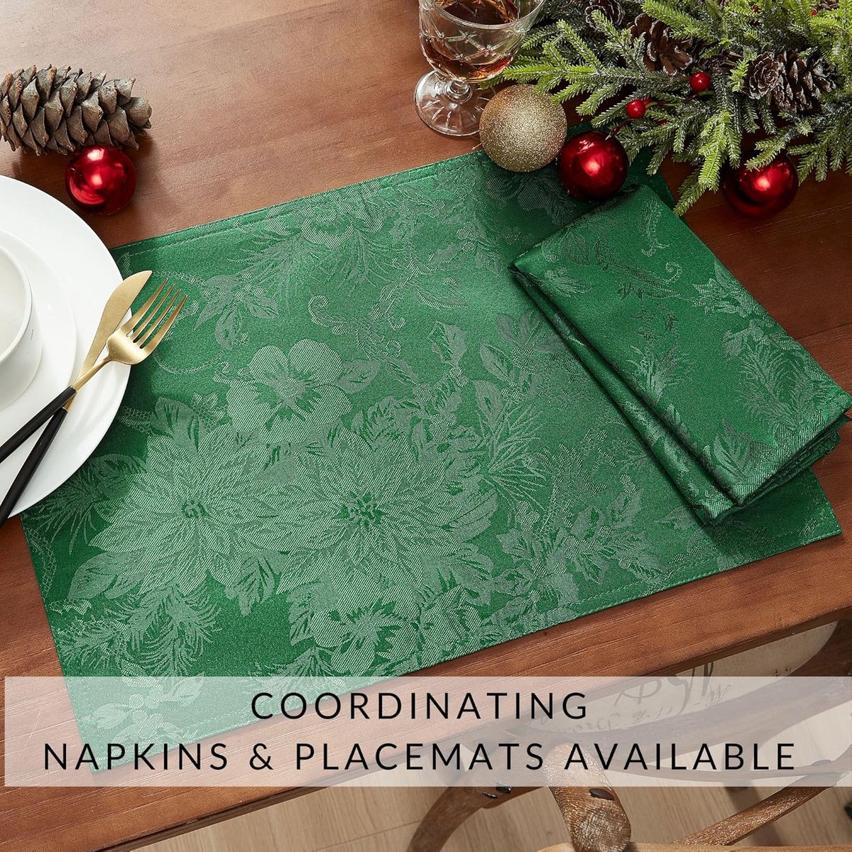 Jacquard Tafelkleed Waterdicht Vlekbestendig Rond Groen Kerst en Feestdagen