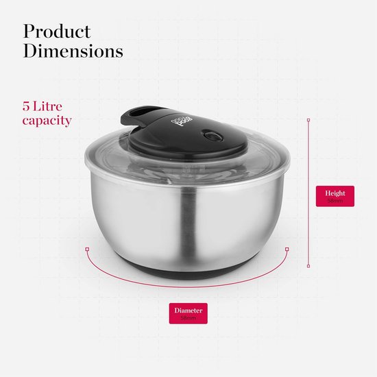Salade Droger - Groenten Centrifuge - Snel Salades Maken - Eenvoudig Trekkoord - 5 Liter - Zilver — afbeelding 5