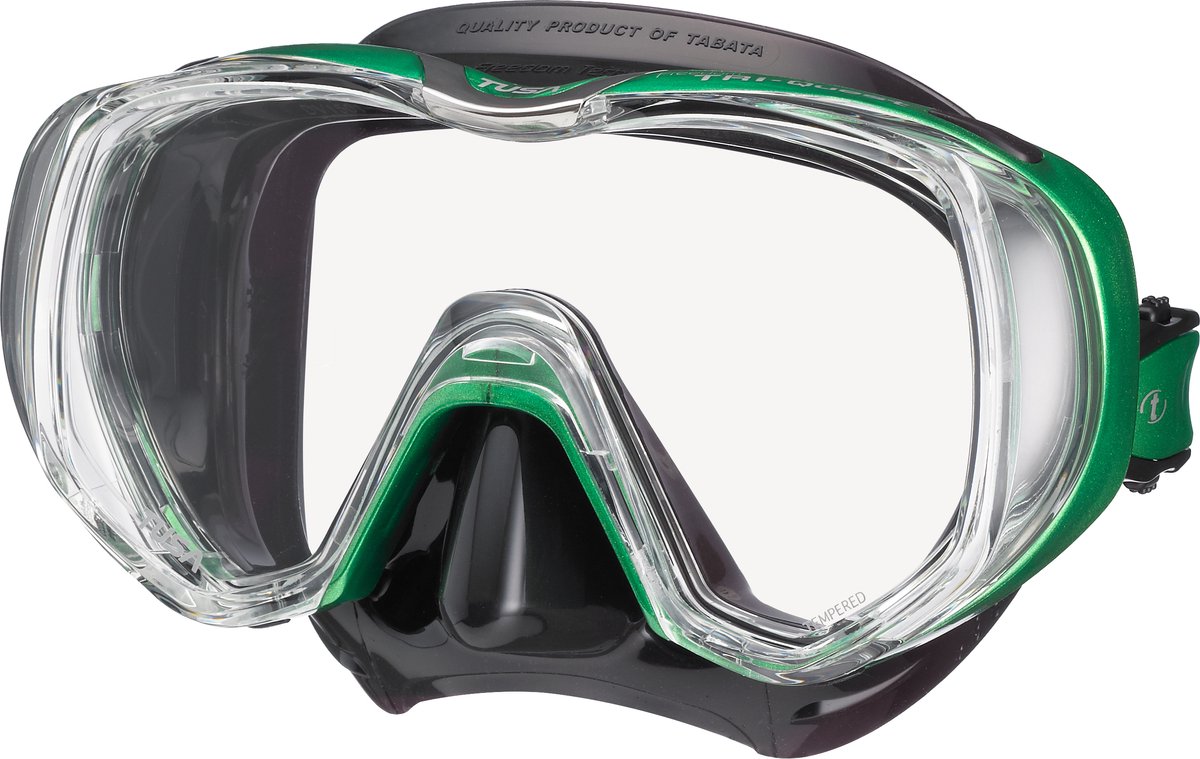 TUSA Freedom Tri-Quest – Panoramische duikbril & snorkelmasker met extra breed zichtveld – CrystalView glas – Zwart/Groen - M3001QB EG