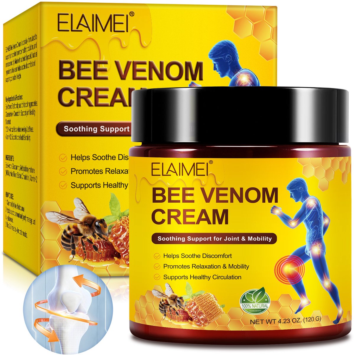 Elaimei Bee Venom Cream – Bijengif Massagecrème voor Spieren & Gewrichten – Verzorgende Lichaamscrème – 120 g