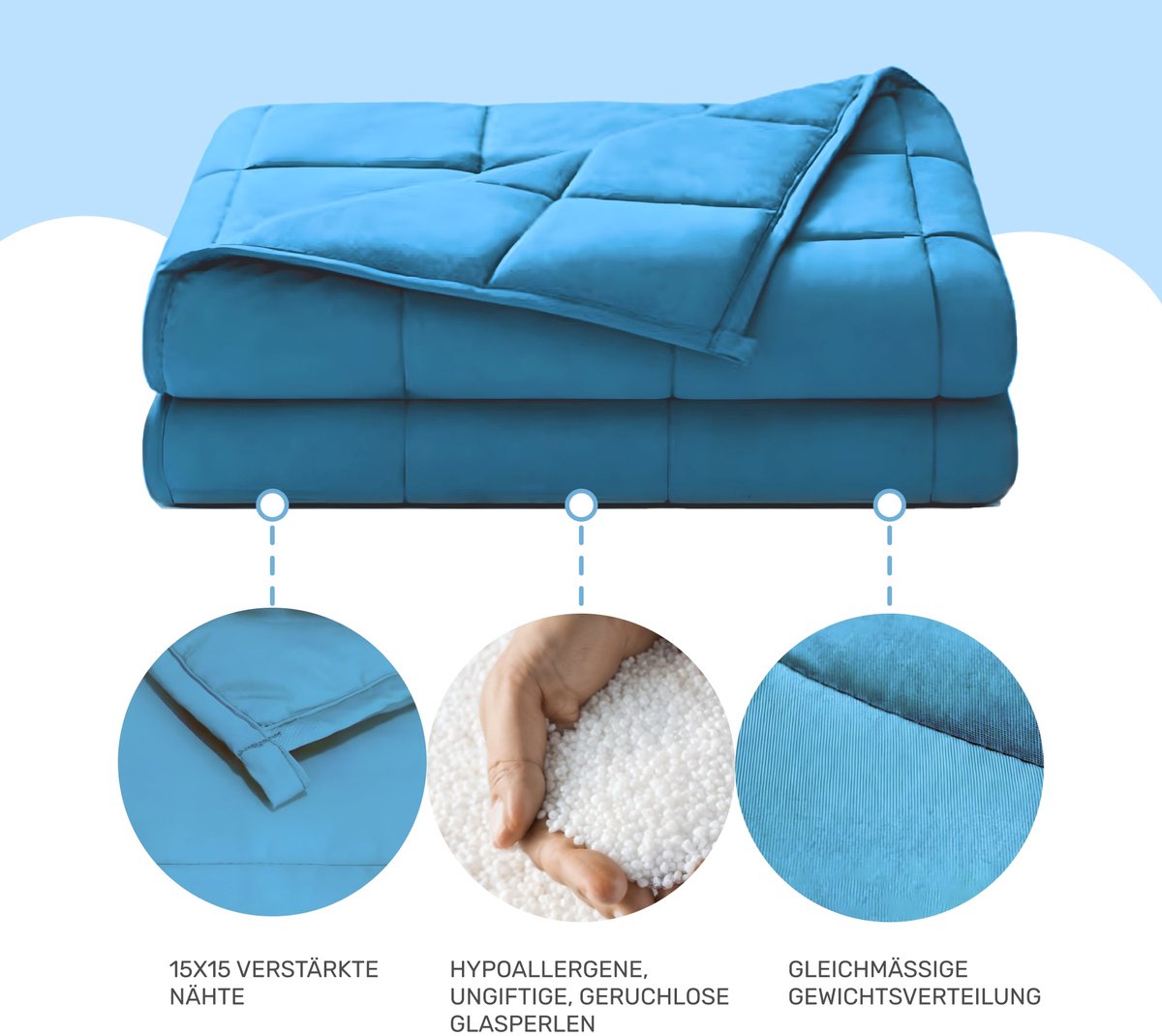 Verzwaringsdeken voor volwassenen van 100% katoen, editie Blauw. 9,5 KG / 155x200cm