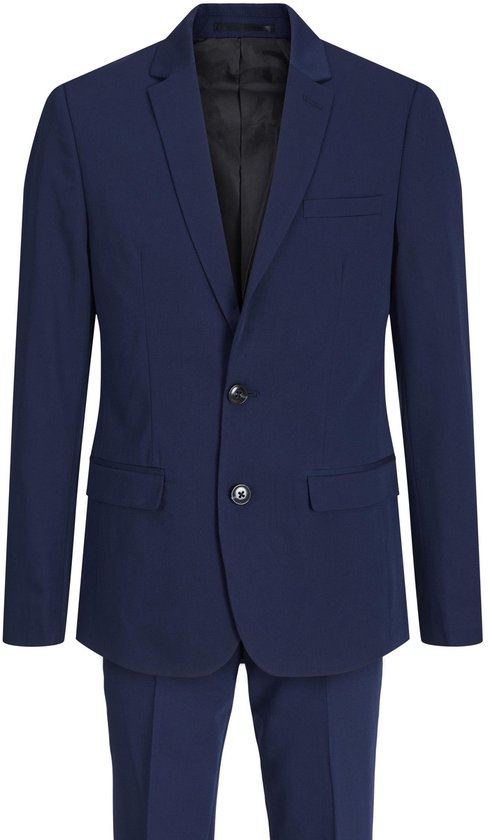 Donkerblauwe blazer met een knoopsluiting en opgestikte zakken.