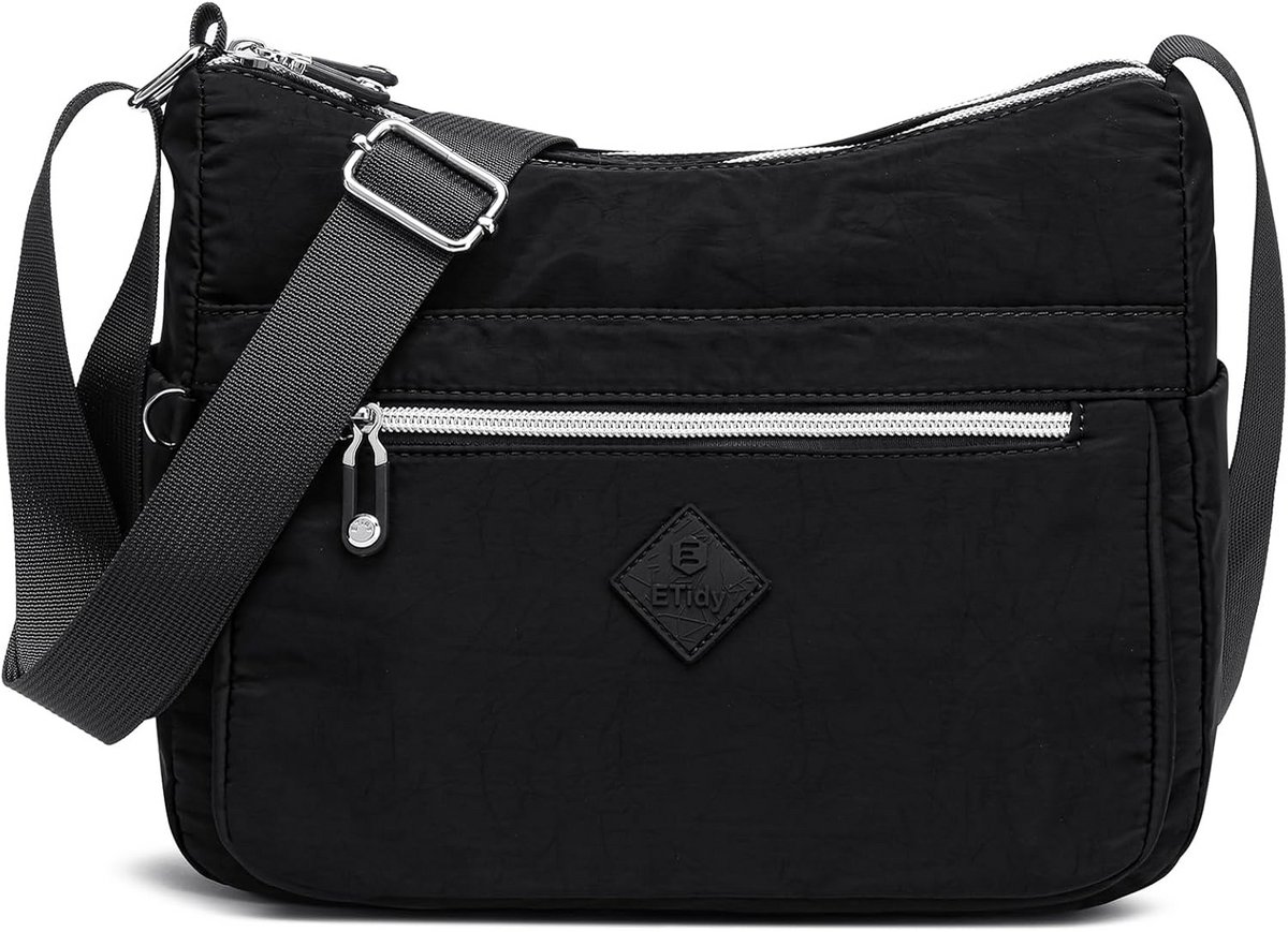 Waterdichte Crossbody Tas voor Dames - Lichtgewicht Schoudertas voor Dagelijks Gebruik en Reizen (Zwart, L)