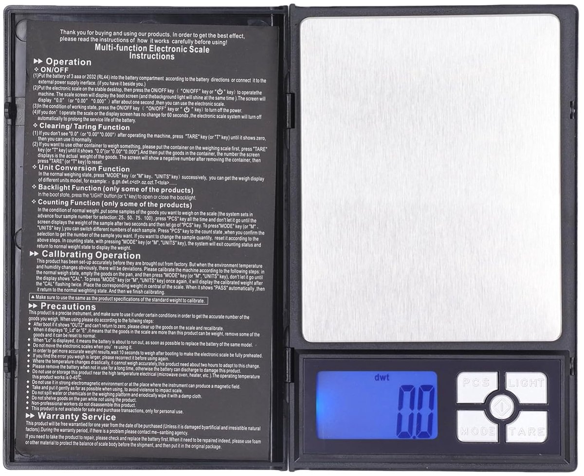 Digitale Pocket Weegschaal 2000g X 0.01g Precisie Meetinstrument met 6 Eenheden