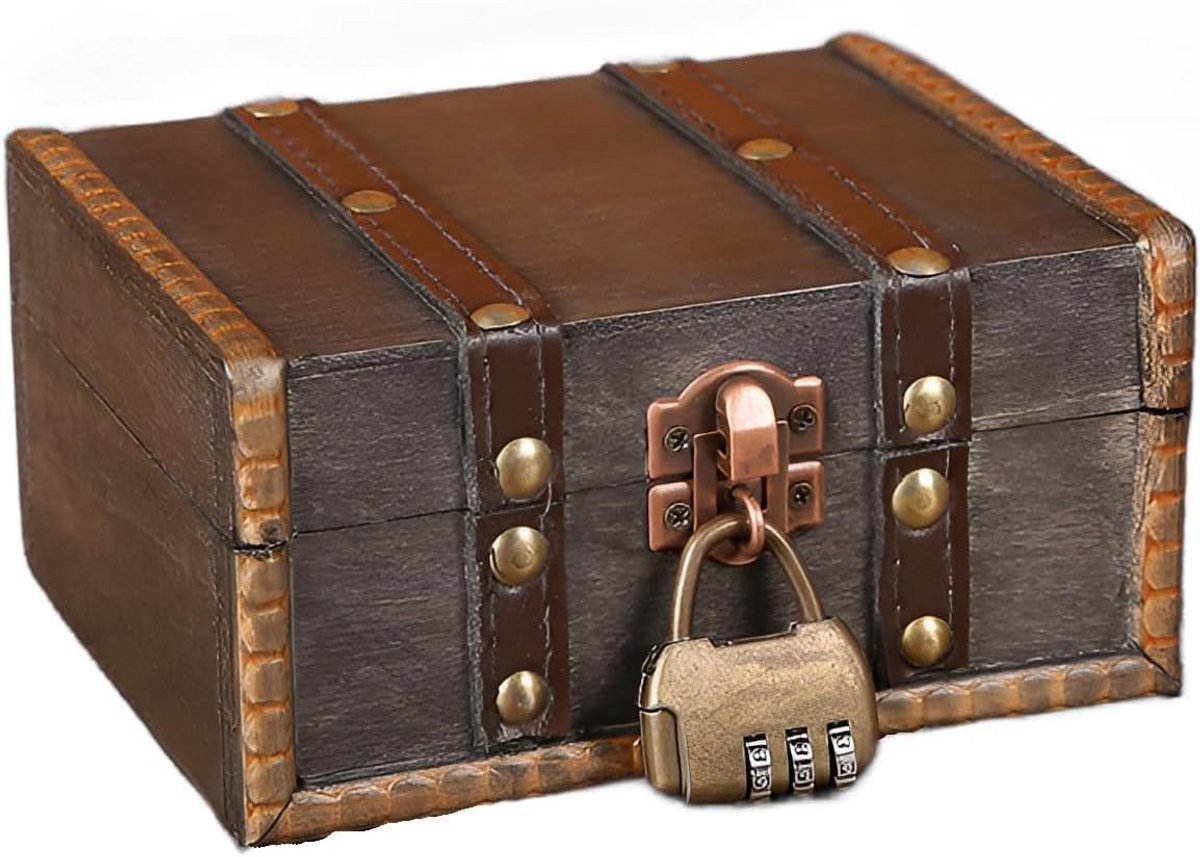 Houten Schatkist met Cijferslot - Vintage Decoratieve Bewaarkist