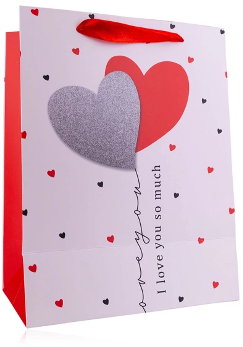 Cadeautas M - liefde LOVE - Luxe A5 Geschenktas met hart - Cadeauzak - Geschenkzak - 19.5cmx8cmx23.5cm