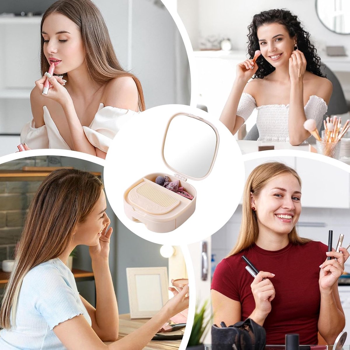 Draagbare Make-up Spiegel met Opbergruimte voor Cosmetica