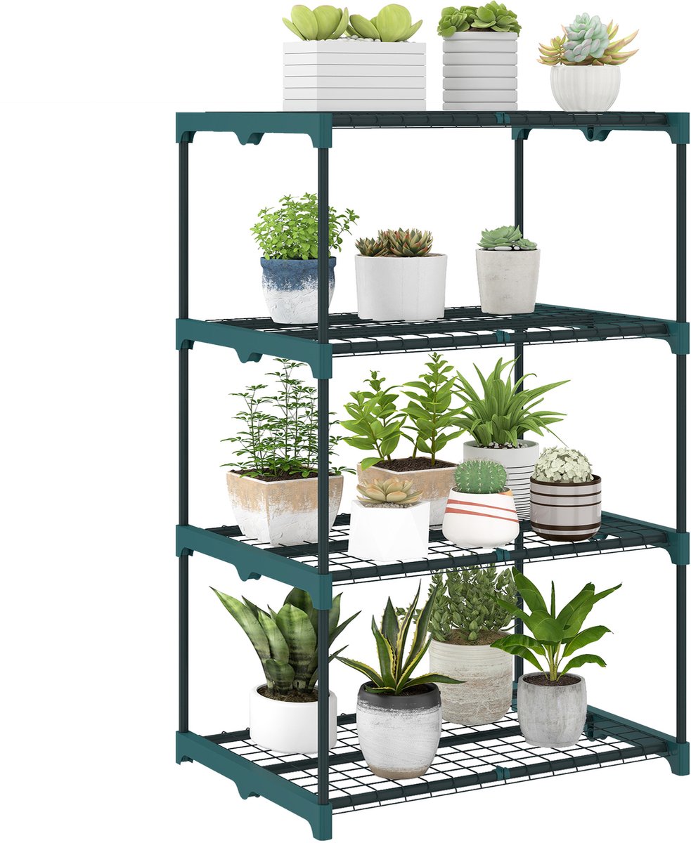 Killogood Vierlaags plantenrek - 105 cm hoog - geschikt voor binnen- en buitengebruik - stalen plantenrek - donkergroen.