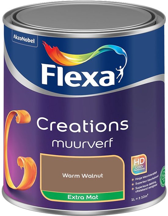 Flexa - Creations Muurverf Extra Mat - Warm Walnut - Kleur van het jaar 2025 - Mengverf - 1 L
