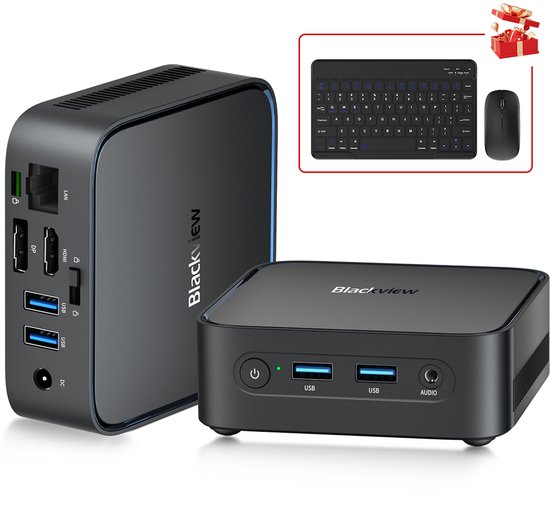 Blackview MP50 Mini PC Sets - 16 GB DDR4 - 512 GB M.2 SSD - AMD Ryzen 5 3500U - Tot 3,7GHz - WiFi 5 - Windows 11 Pro - 4K UHD Kleine PC - Gigabit Ethernet - Inclusief Toetsenbord en Bluetooth-muis - Zwart