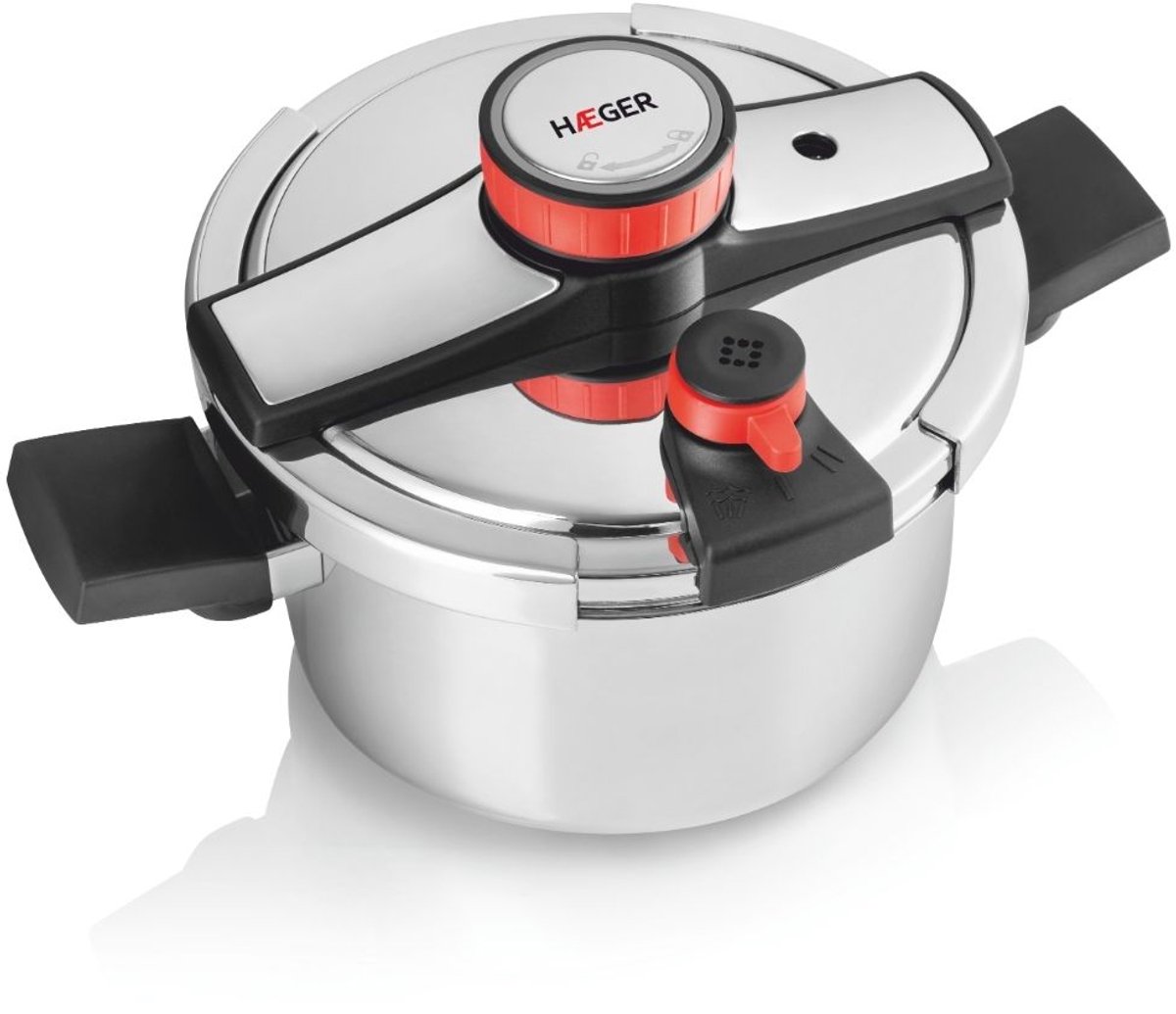 Haeger Easy Cooker 2 in 1 Snelkookpan - Incl. Glazen Deksel - Inductie Geschikt - 6 Liter - Pressure Cooker - RVS - Zilver