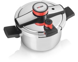 Haeger Easy Cooker 2 in 1 Snelkookpan - Incl. Glazen Deksel - Inductie Geschikt - 6 Liter - Pressure Cooker - RVS - Zilver