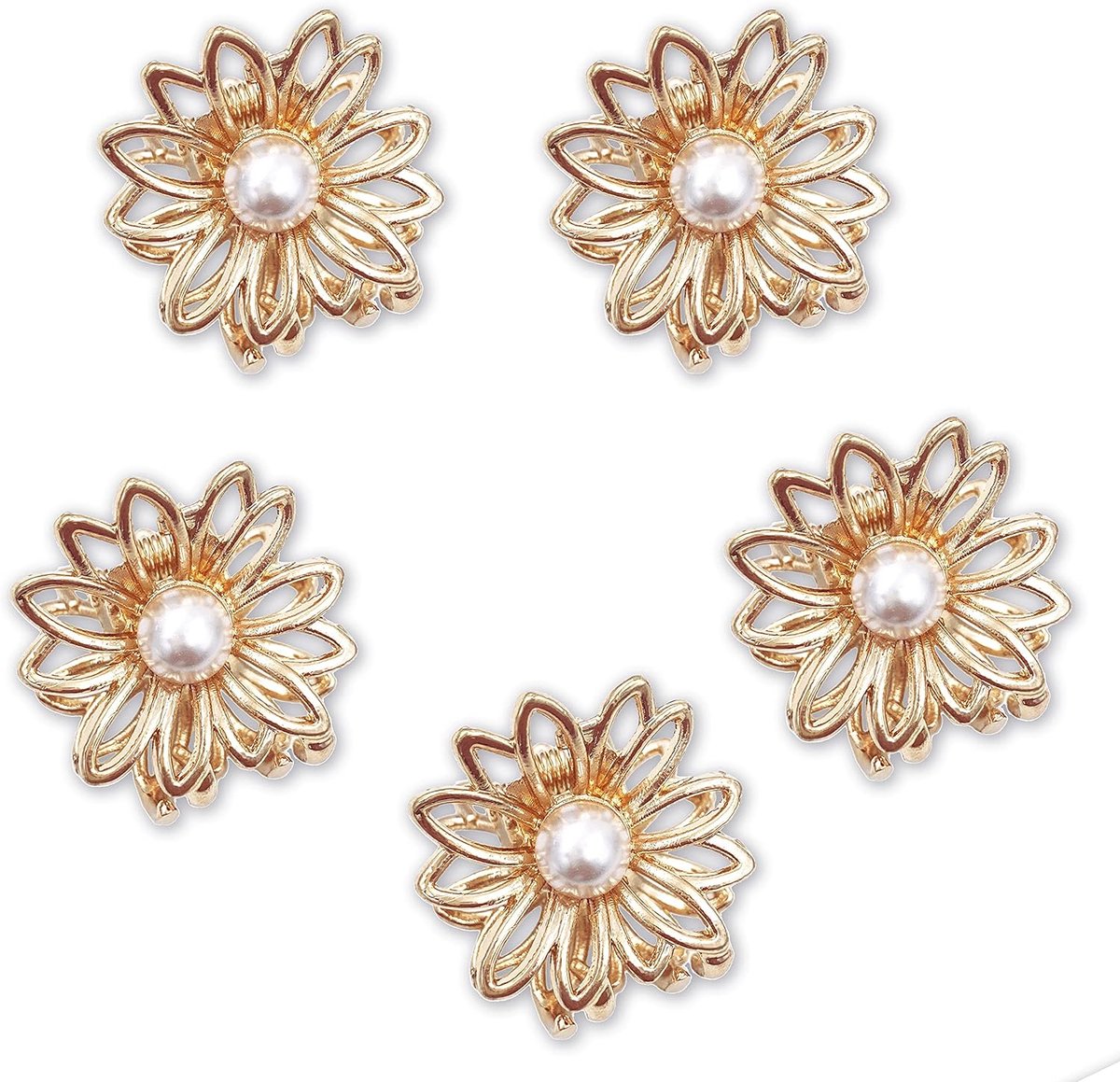 Set van 5 Kleine Gouden Haarspeldjes met Bloemendetails voor Dames