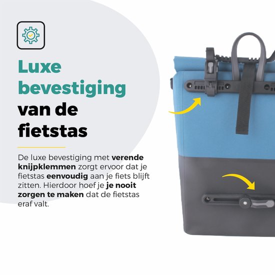 Voltano Enkele Fietstas Rolltop Reflective Special Edition - Zwart / Blauw - 25 Liter - 100% Waterdicht - Gratis Extra Beugels Voor E-bike - Fietstassen Electrische Fietsen van Voltano — afbeelding 3