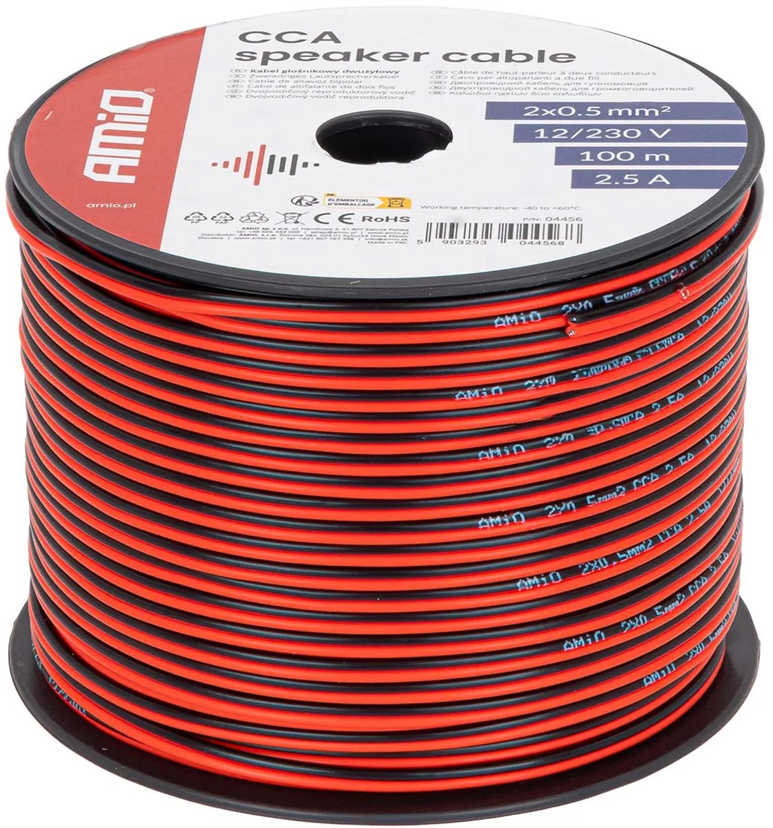 CCA luidsprekerkabel zwart/rood 2×0,5mm2 100m 2,5A