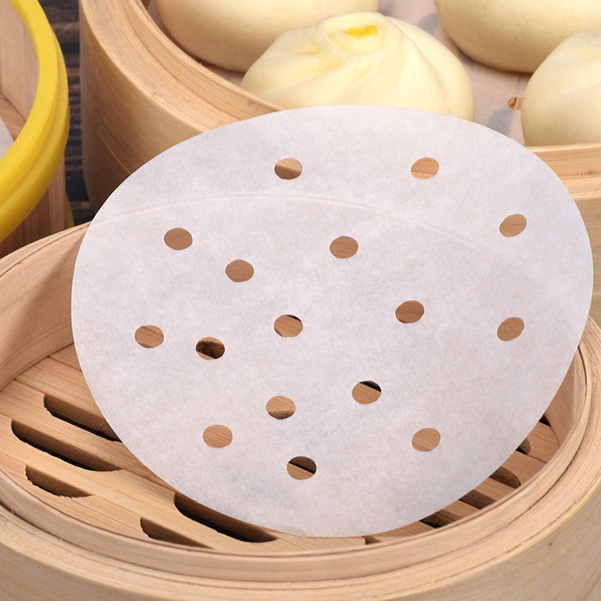 250x Geperforeerd Stoompapier voor Bamboe Stomer, Airfryer en Pan - Antiaanbaklaag, Rond
