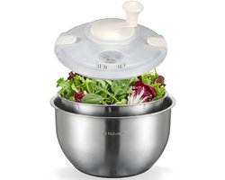 HI NATURE™ Slacentrifuge - 100% RVS Core Rotare Salade Spinner | Sla-centrifuge met Roestvrijstalen Binnenmand | Salade droger met RVS Zeef- Inclusief Deksels & Mengkom, 5L kom slazwierder - Groenten Vergiet
