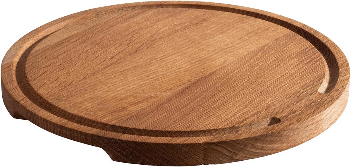Ronde Serveerplank van Geolied Eikenhout - Pizzaplaat met Sapgoot Ø 29 cm