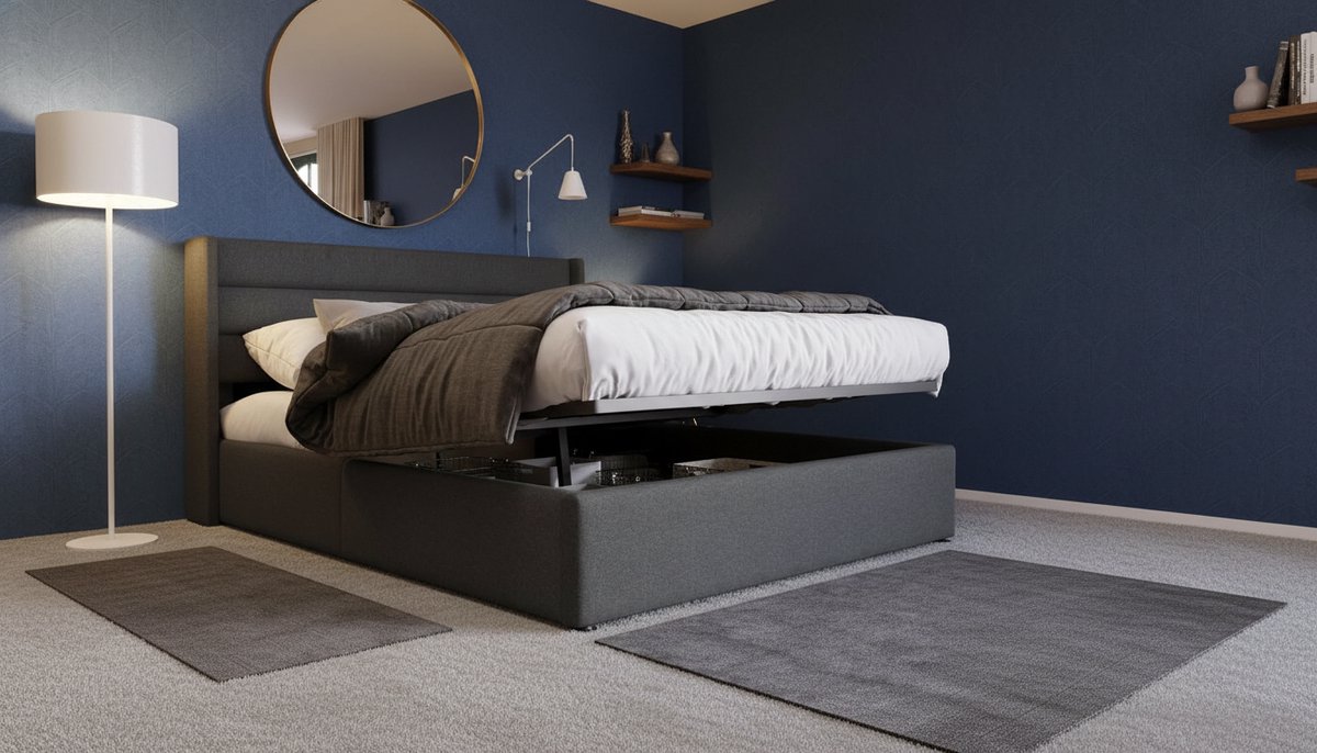 Gestoffeerd Tweepersoons Opbergbed 160x200 cm | Casa Velluto Linnen Slaapkamerbed met Hydraulische Lattenbodem, Grote Opbergruimte, Handmatig Verstelbaar Hoofdeind & Voeteneind | Moderne Grijze Slaapkamermeubel