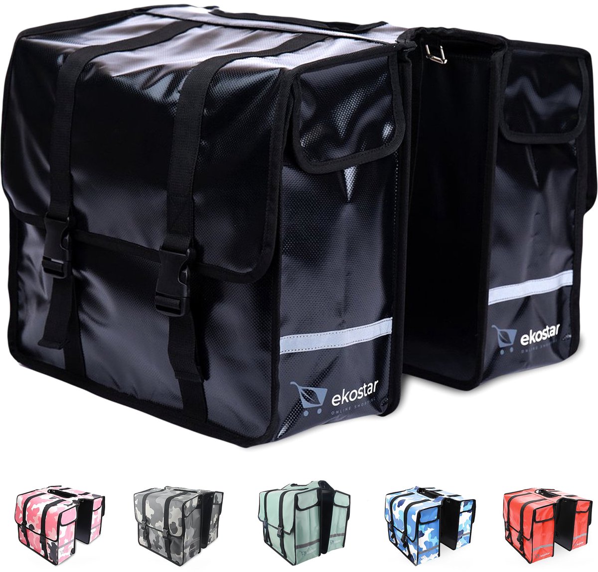 Ekostar® Fietstas Dubbel 46L - Waterdicht materiaal - Zwart