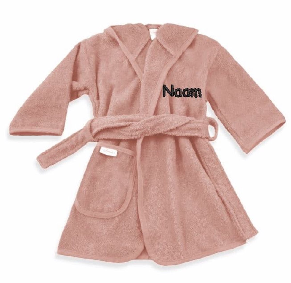 Badjas sandstone pink met geborduurde naam 0-12 mnd,
