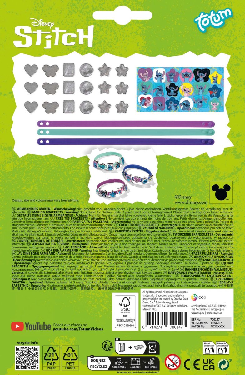 Disney Stitch Totum - 3 schuif armbandjes maken met 18 bedels en stickers - knutselen 21 -delige set speelgoed vanaf 3 jaar Lilo & Stitch cadeautip — afbeelding 13