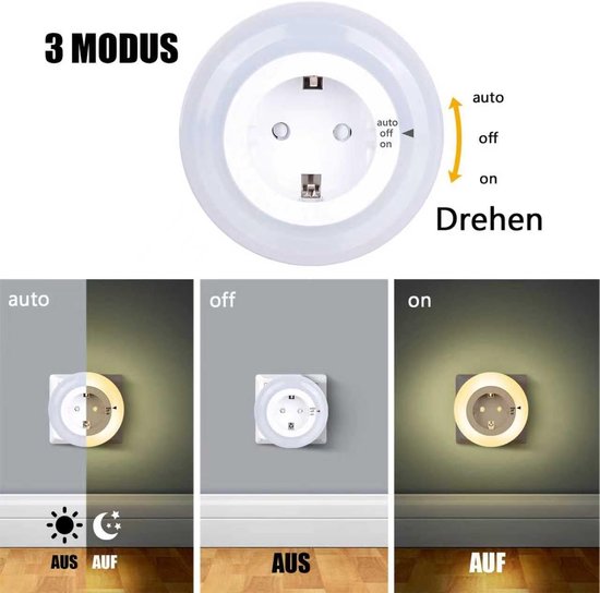 Nachtlampje met Schemersensor voor Stopcontact - Automatisch Dimbare LED Nachtlamp van Merkloos — afbeelding 4