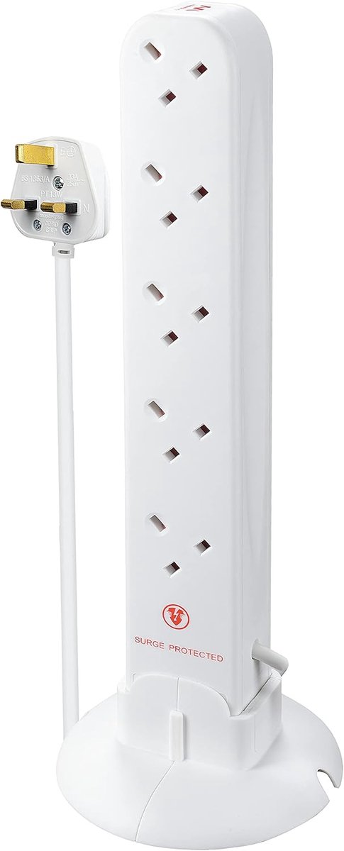 Verlengblok met 10 Stopcontacten en USB, Overspanningsbeveiliging, 1 Meter Kabel