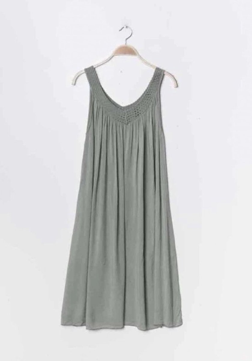 Dames midi jurk Chana-effen kaki groen-maat L/XL