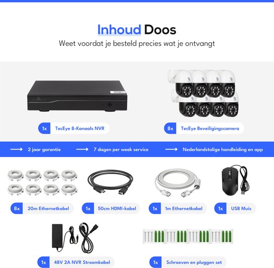 Teceye Compleet Camera Beveiliging Set met 8x PTZ POE Camera - Beveiligingscamera - Beveiligingscamera binnen - Beveiligingscamera buiten - CCTV Camera systeem - Beveiligingscamera set - Bewakingscamera set van Teceye — afbeelding 2