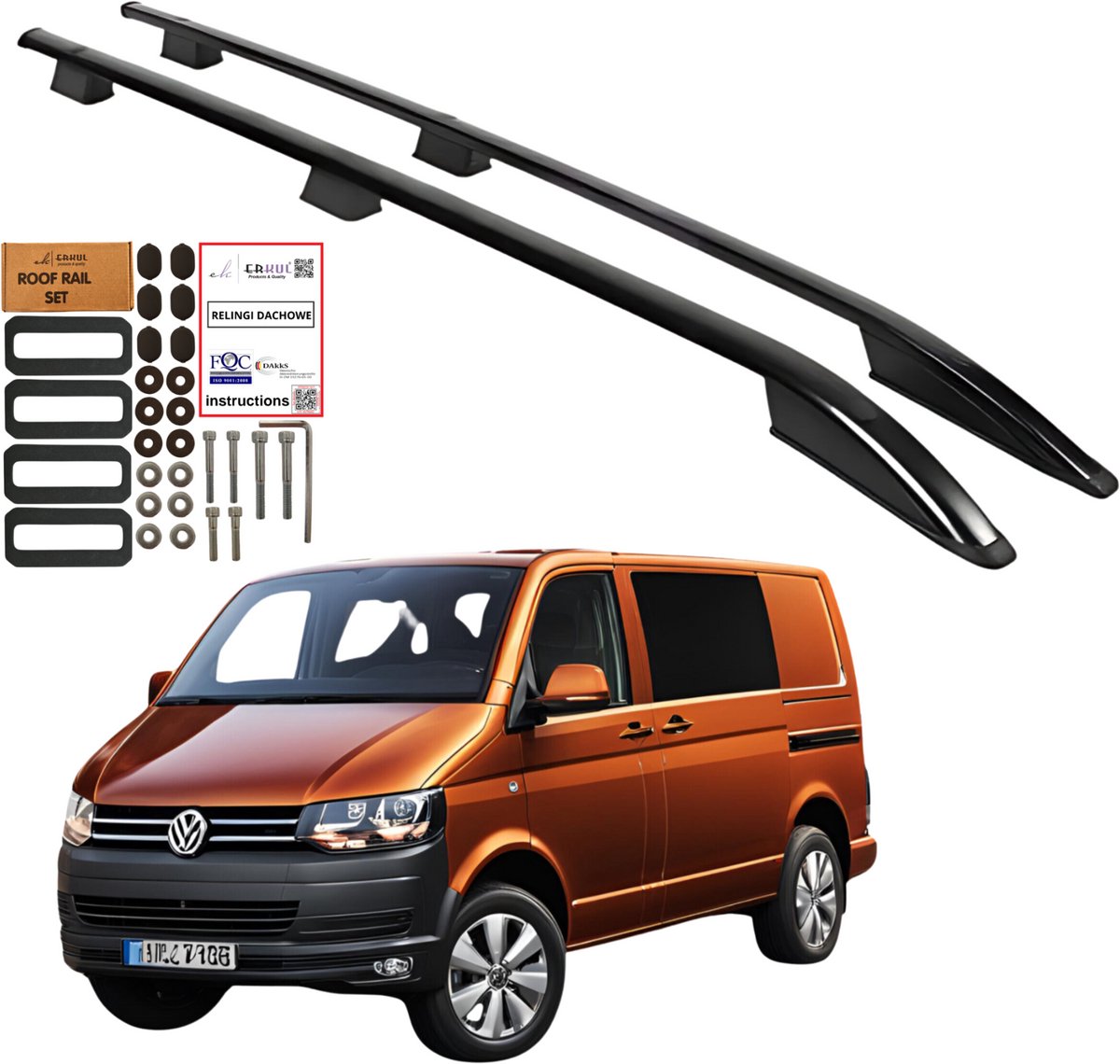 Dakrails VOLKSWAGEN TRANSPORTER T5 T6 SHORT L1 vanaf 2003 ZWART