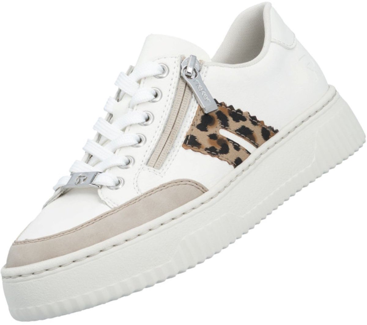 Rieker dames leren sneaker wit/beige