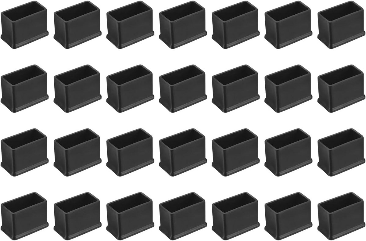 28x Vierkante Stoelpootdoppen Zwart PVC - Geluidsdempende Meubelbeschermers voor Hardhout en Tegels