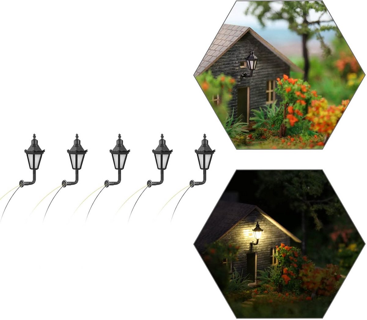 Modelspoor Verlichting Wandlampen Z Schaal 1:200-1:220 - Set van 5