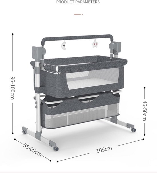 Elektrische Baby Wieg naast Bed, Multifunctionele Co-Sleeper met Schommel Stand en Nachtkast Functie — afbeelding 2