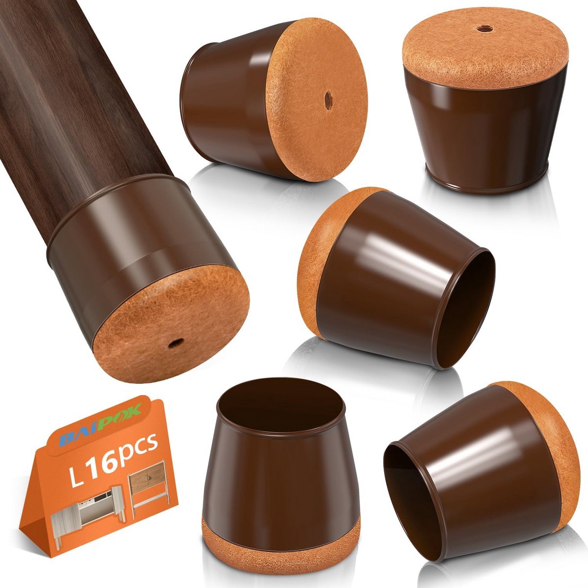 16 Stuks Stoelpoot Beschermers: Universele Silicone Doppen met Vilt voor Houten Vloeren