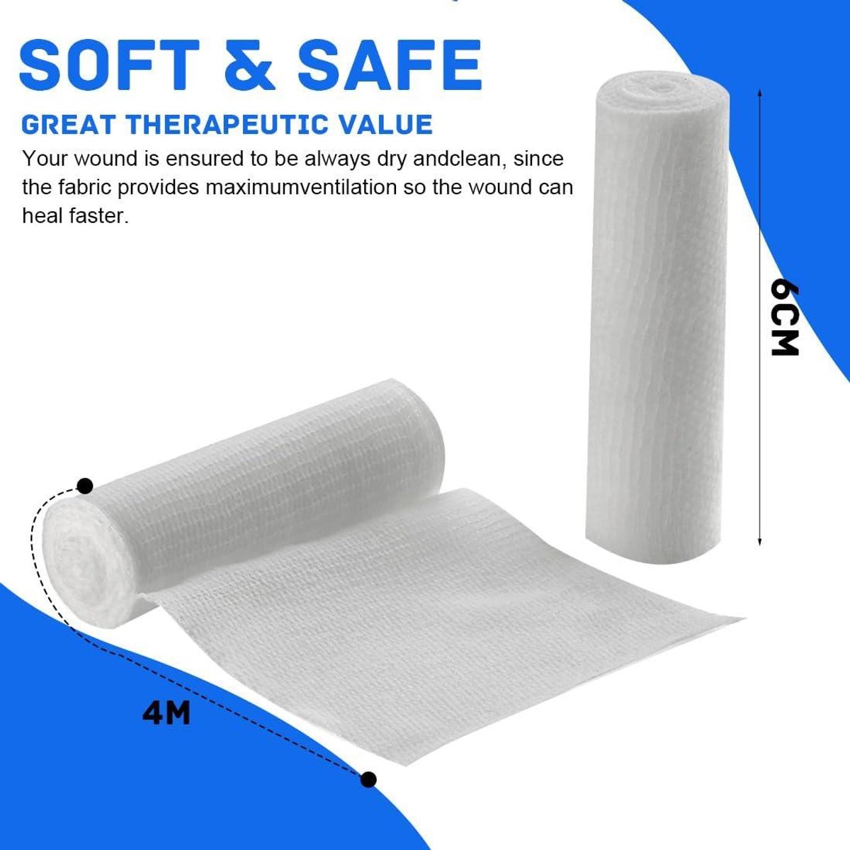 Gaasverband stretch 6 cm x 4 m voor wonden - ademend en buisvormig - ondersteuningsverband voor wondverzorging - 12 rollen