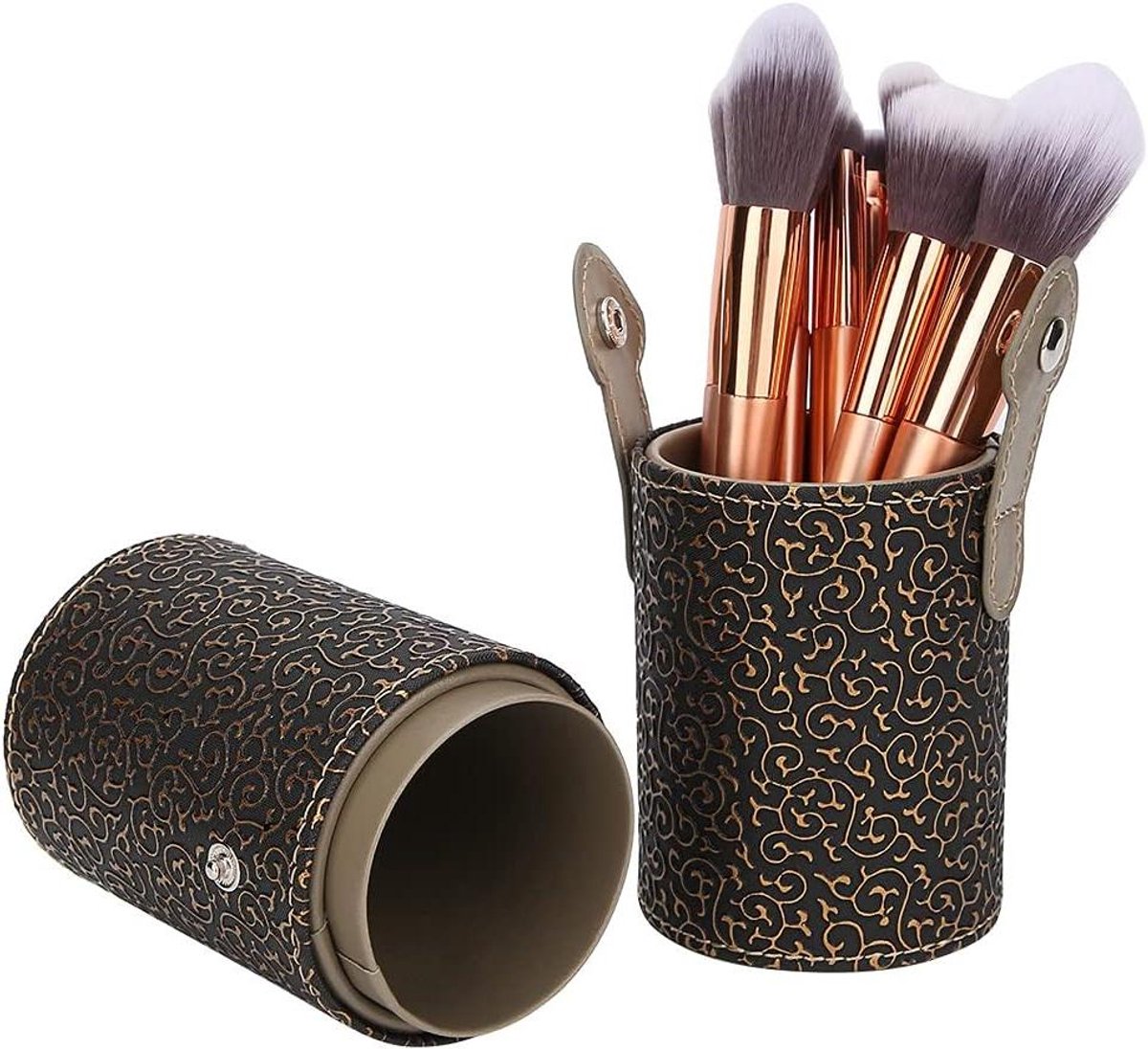 Make-upborstelhouder van PU-leer voor op reis - Cosmetische container in bronskleur