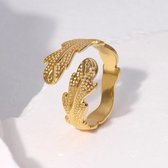 Aramat Jewels | Ringen | Verstelbare RVS Ring met Verfijnd Veer-Ontwerp (17 mm) | Zilverkleur | |17mm | Staal | Volwassenen | Verkleurd niet