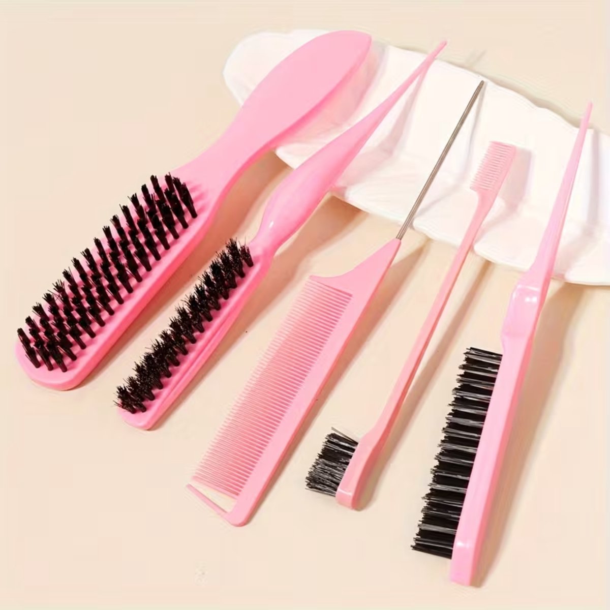 FA-VE Slick Back Brush Set Roze – 5-delige Haarborstel & Kam Set – Styling, Baby Hairs & Strakke Looks