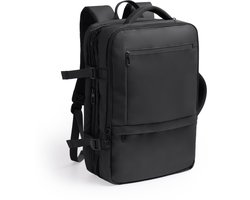 Reisrugzak met grote capaciteit, zwart, PU leer, anti diefstalvakken, trolleyband. 40 liter model Rayan