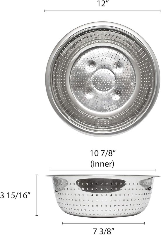 Grote RVS Vergiet 28 cm met Fijne Gaten voor Zeven en Afgieten — afbeelding 2