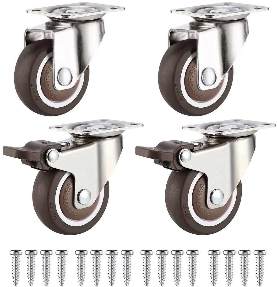 Set van 4 Zwenkwielen 50mm voor Meubels en Trolleys