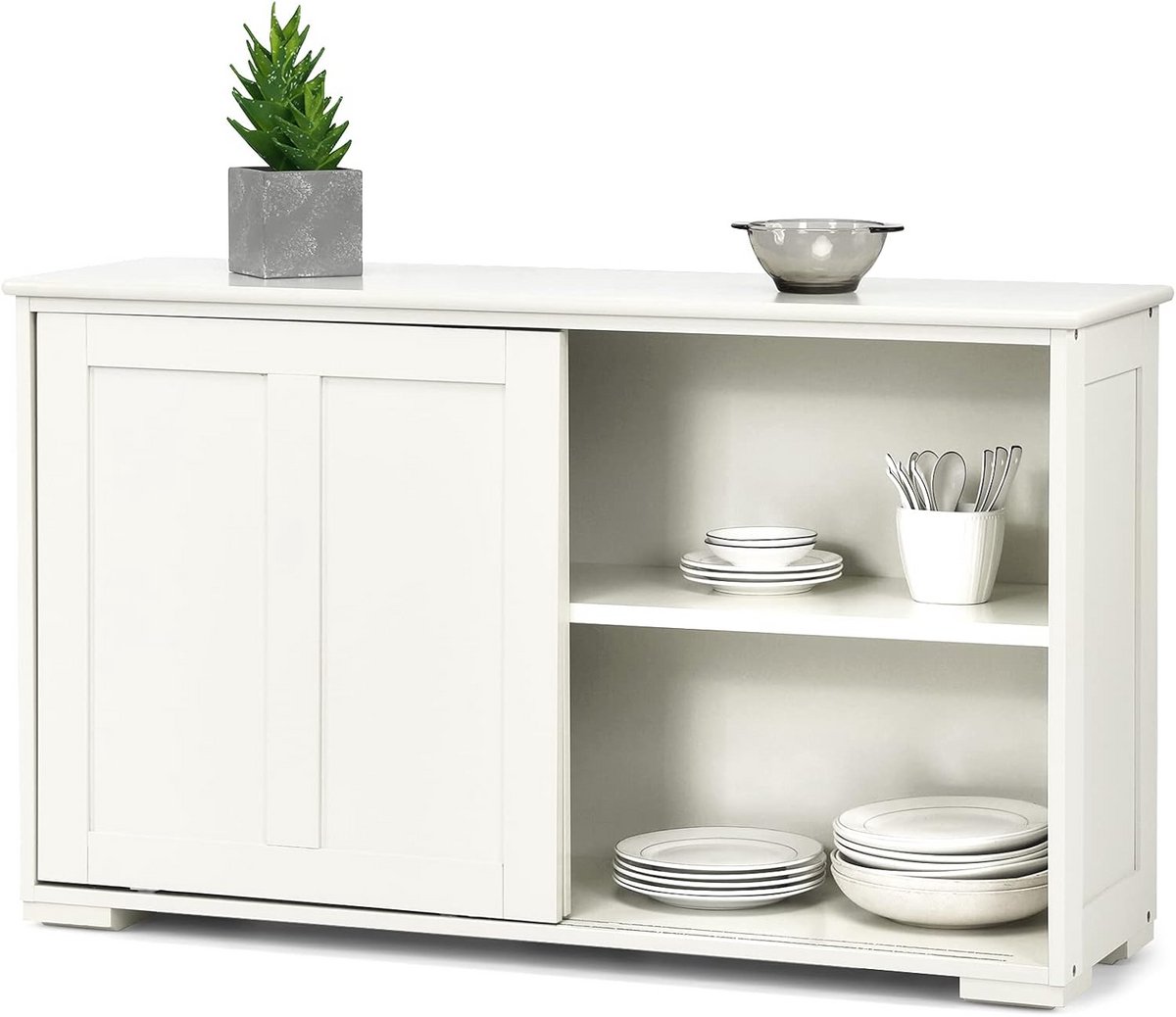 Houten Dressoir met Deuren en Verstelbare Plank - Crèmewit