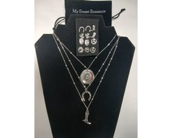 My Sweet Romance® - 3-delige Zilverkleurige Dames Ketting Set met 5 Sets Oorbellen - Paard en Cowboy Items