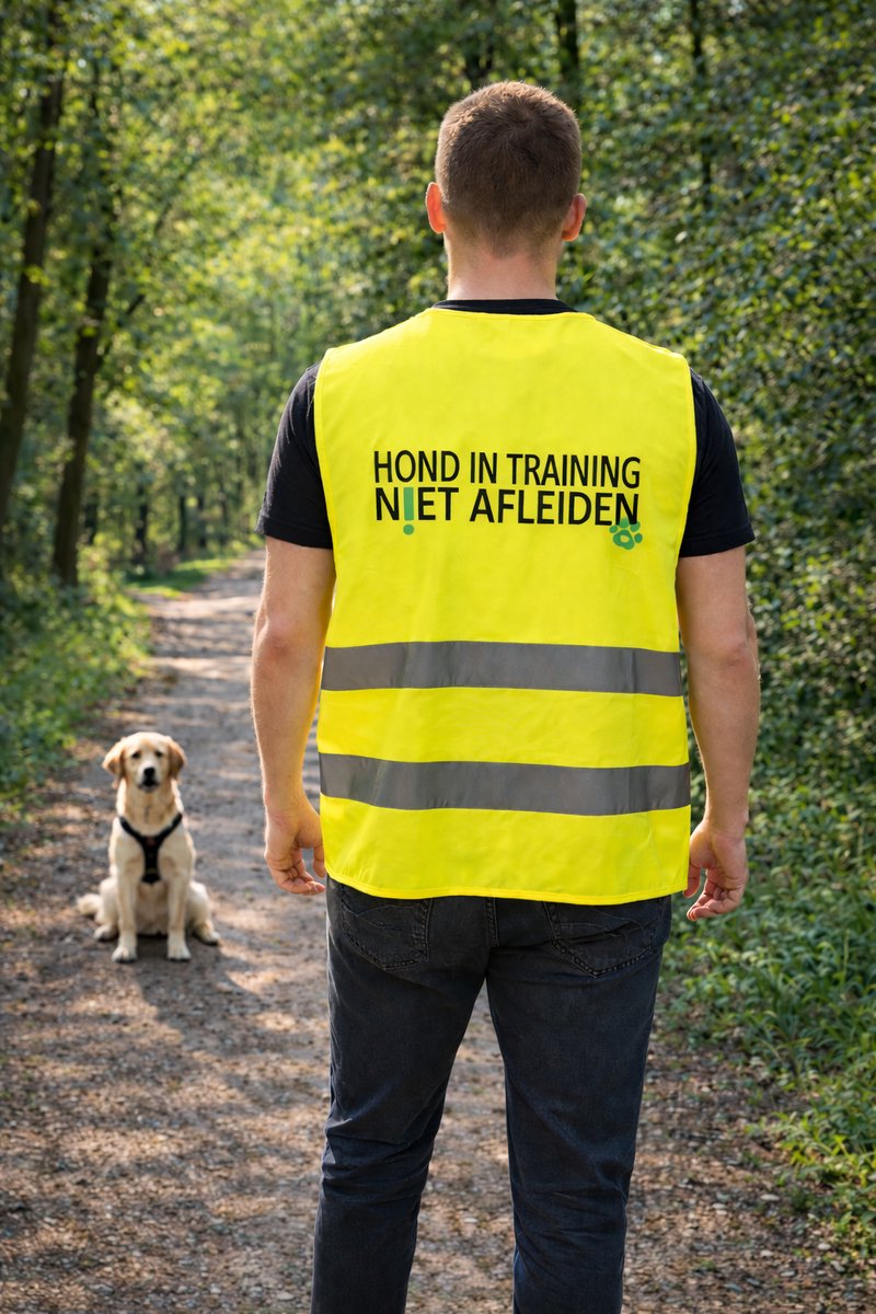 Veiligheidshesje/vest - Hond in training niet afleiden - One size - De gele hond, voor signalering en veiligheid.