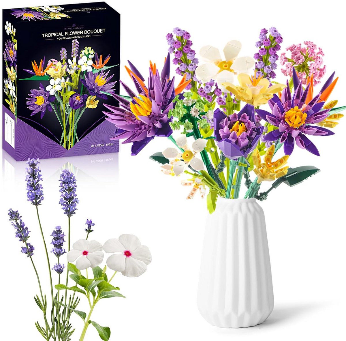 Paars Bloemenboeket Bouwset - Creatieve DIY Plant Decoratie voor Thuis