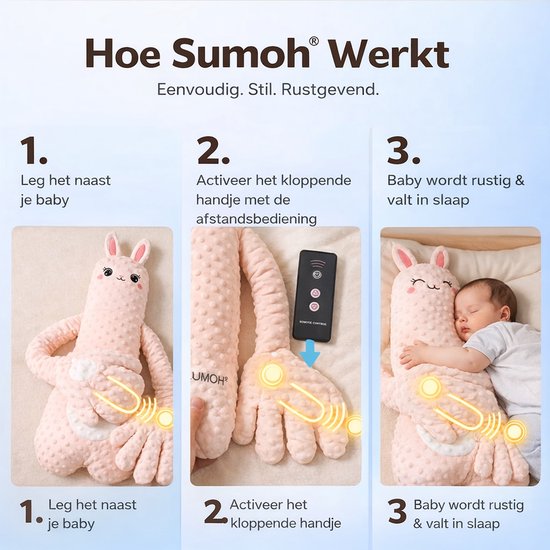 SUMOH® Baby Slaapknuffel Konijn - Kalmerende Knuffel met Klopfunctie - Verzwaarde Handjes - Rustgevende Babyslaap Hulp van SUMOH — afbeelding 4