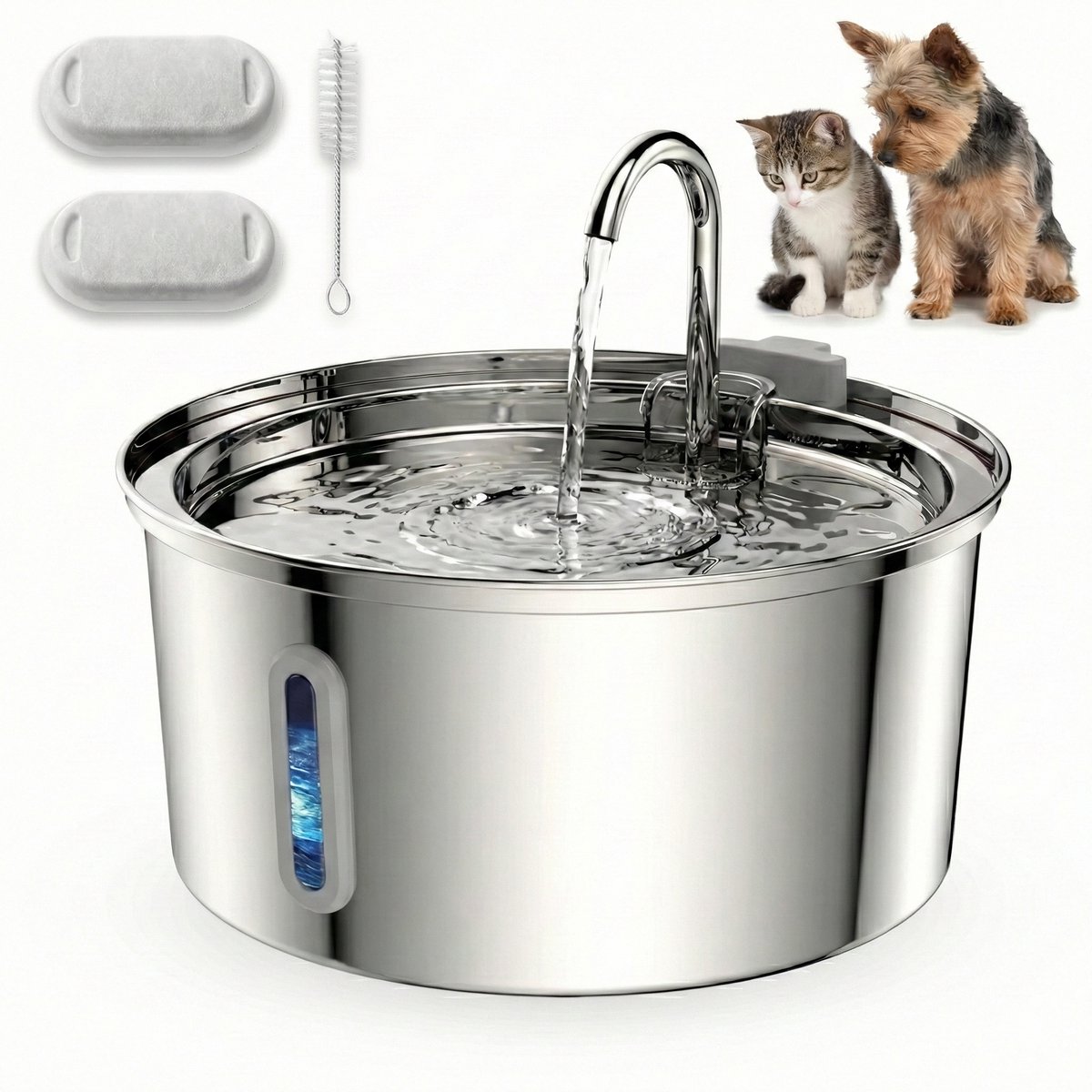 Filo Fluisterstille RVS Drinkfontein Kat & Hond 3.2L + 2 Filters & Schoonmaakstaafje - Waterfontein Kat - Kattenfontein - Fontein - Waterbak - Waterfontijn Katten - Drinkfontijn - Honden